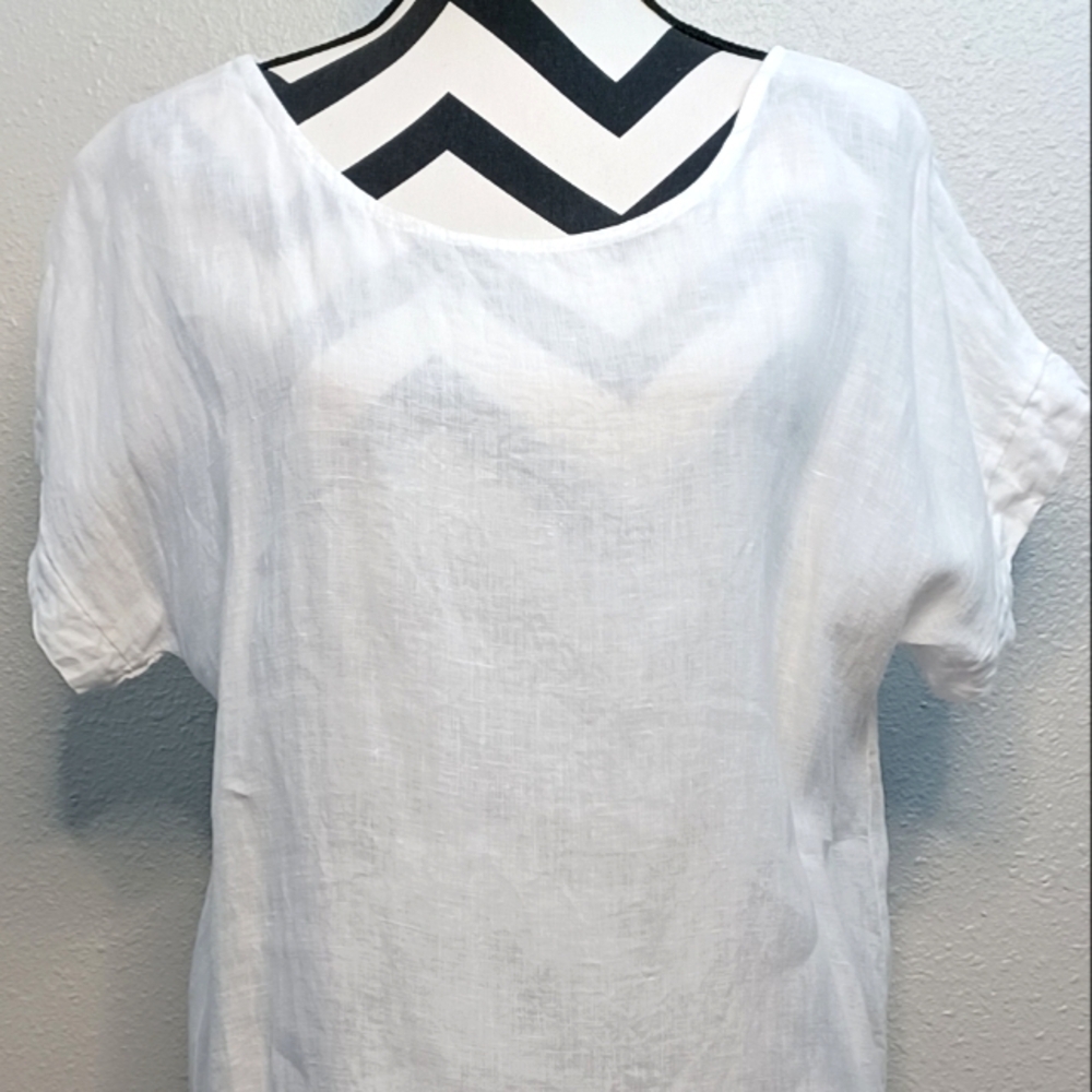 Terzo Millennio Italy White 100% Linen Coastal Lagenlook Sz M Tunic Top - Picture 4 of 13